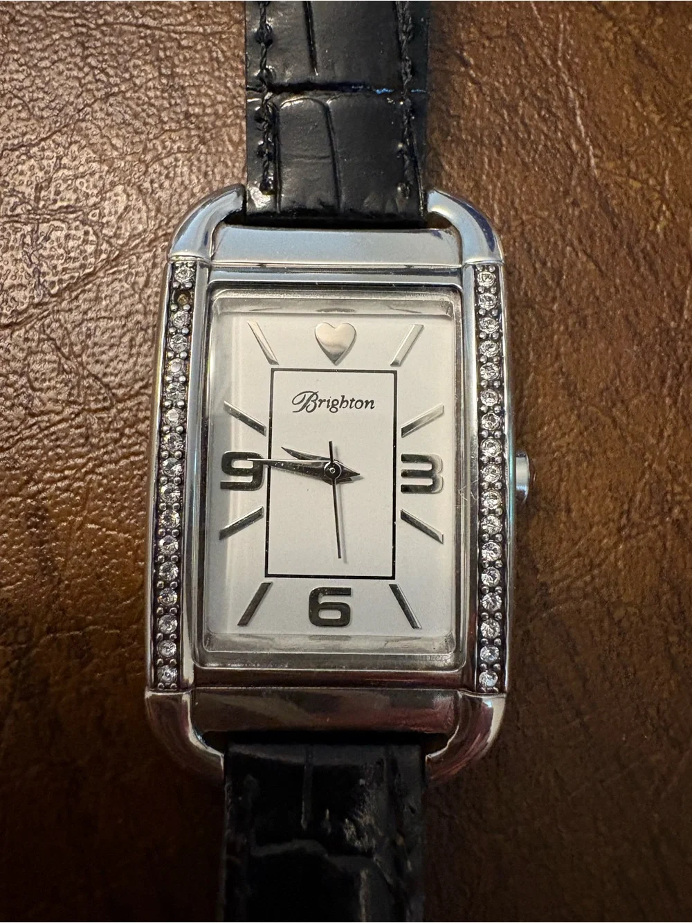 Brighton Monaco Women’s Silver Watch w/ Black Croc-Embossed Strap Needs battery